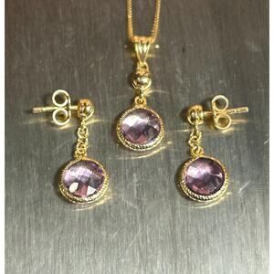 Stunning matching set 14k 585 yellow gold amethyst gemstone earrings necklace